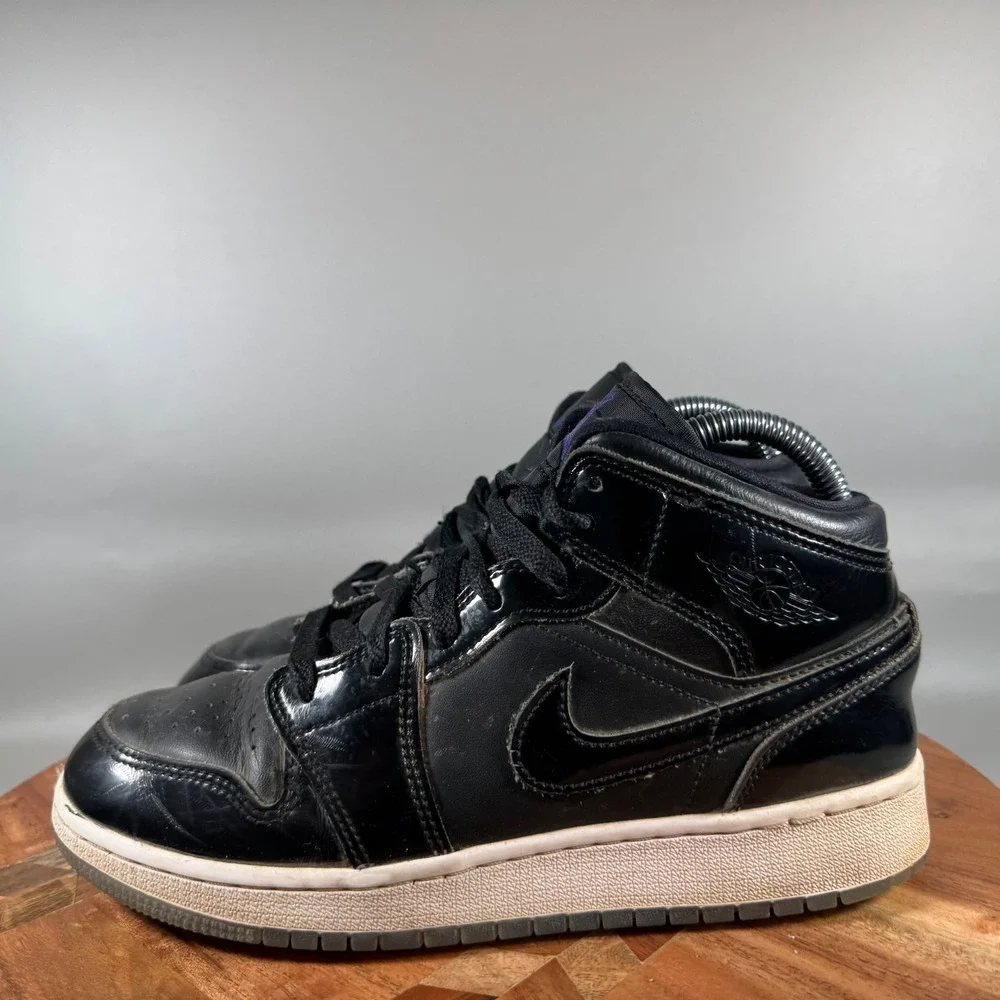Nike Air Jordan 1 Mid Black Action Grape Patent Leather DV1337-004 Youth 5.5Y/W7